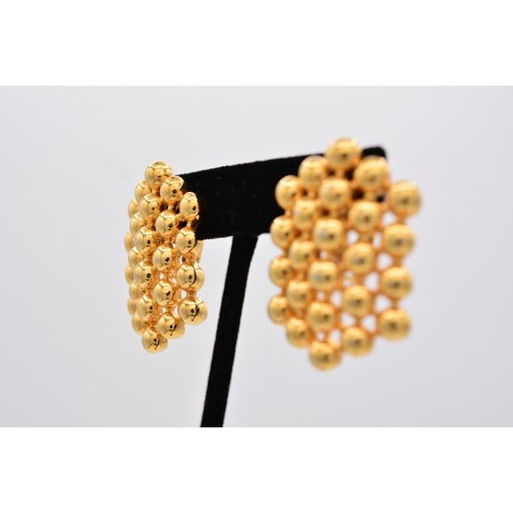 Vintage Clip Earrings Gold Tone Ball Linked Chain Giant Chunky Heavy 1980s BinAK - Picture 3 of 12